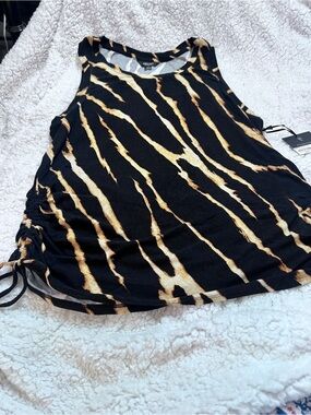 Simply Vera Vera Wang Black Tank with Gold Tiger-Stripe Print size XXL